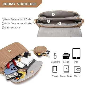 JEEHAN Crossbody Bags for Women Trendy Quilted Crossbody Bag with Coin Purse for Women Shoulder Purses and Handbags (Brown)