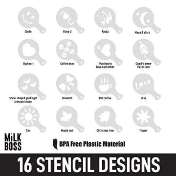 Milk Boss Mighty Milk Frother Handheld Whisk Mixer - Coffee Frother Electric Handheld Foam Maker & Frother For Coffee - Portable Electric Whisk With 16-Piece Stencils For Lattes, Matcha & More (Pink)