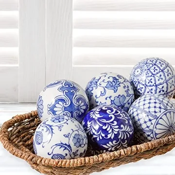 Ka Home Blue Porcelain Decorative Balls - Set of 6