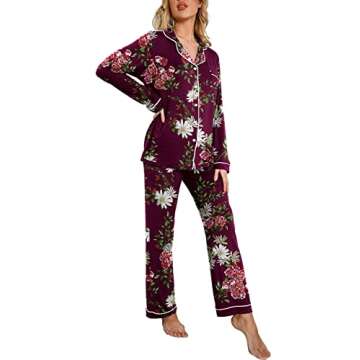 PrinStory Women's Pajamas Set Long Sleeve Sleepwear Casual Loungewear Soft Button Down Pjs Set with ...