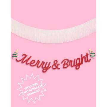 xo, Fetti Merry and Bright Fringe Banner - Red Glitter and White Iridescent, 5 Ft. | Christmas Party...