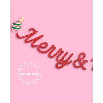 xo, Fetti Merry and Bright Fringe Banner - Red Glitter and White Iridescent, 5 Ft. | Christmas Party Decoration, Holiday Xmas Sign, Winter Photoshoot Backdrop