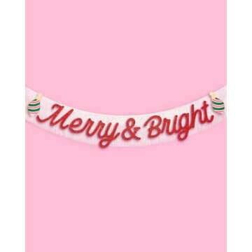 xo, Fetti Merry and Bright Fringe Banner - Red Glitter and White Iridescent, 5 Ft. | Christmas Party Decoration, Holiday Xmas Sign, Winter Photoshoot Backdrop