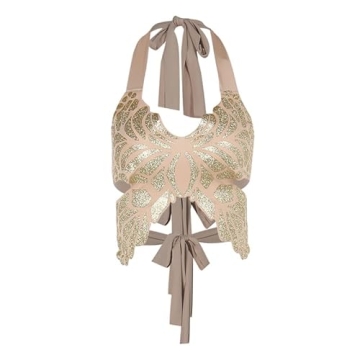 BAIMORE Sexy Butterfly Sequins Halter Top for Women