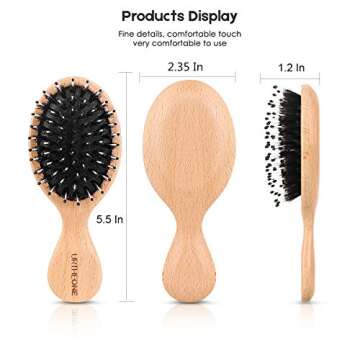 Hair Brush Mini Boar Bristle Hairbrush for Thick Curly Thin Long Short Wet or Dry Hair Detangle Massage Add Shine, Pocket Travel Small Paddle Hair Brush for Men Women Kids