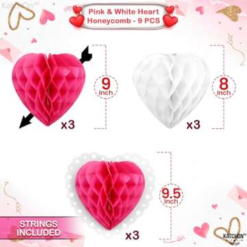 KatchOn, Valentines Day Hanging Hearts - Pack of 9 | Valentine Honeycomb Hearts, Valentines Day Decorations | Galentines Day Decorations, Valentine Hearts Decorations | Valentines Hanging Decorations