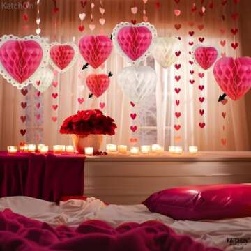 KatchOn, Valentines Day Hanging Hearts - Pack of 9 | Valentine Honeycomb Hearts, Valentines Day Decorations | Galentines Day Decorations, Valentine Hearts Decorations | Valentines Hanging Decorations