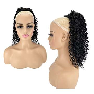 Deep Curly Drawstring Ponytail Extension for Black Women 14" Shoulder Length Water Wave Drawstring P...