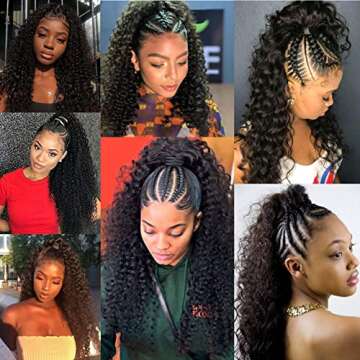 Deep Curly Drawstring Ponytail Extension for Black Women 14" Shoulder Length Water Wave Drawstring Ponytail with Clips in Protective Style Synthetic Curl Hair Pieces Ponytail Wigs for Women 1B