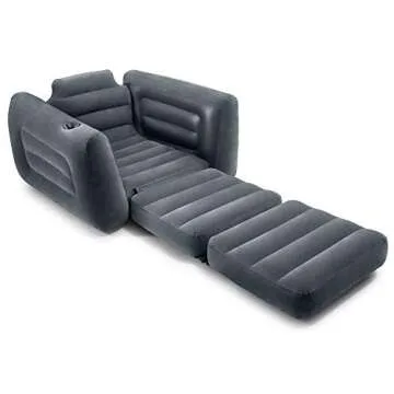 Intex 66551EP Inflatable Pull-Out Chair: Built-in Cupholder – Velvety Surface – 2-in-1 Valve – Folds Compactly – 80" x 91" x 26"