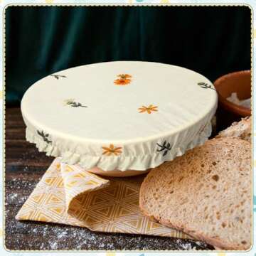 Patelai 10 Pcs Bowl Covers Reusable in 5 Size Stretch Cloth Fabric Bowl Covers Elastic Food Storage Covers Bread Sourdough Lids for Proofing Food Fruits Leftover(Embroidery Daisy)