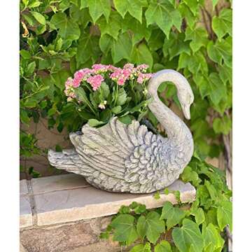 Swan Cast Grey Stone Planter Garden Decor Modern Contemporary