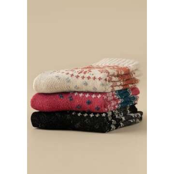 BATHRINS Womens Winter Thick Wool Cotton Socks Warm Thermal Socks Soft Cozy Crew Socks, 3 Pairs