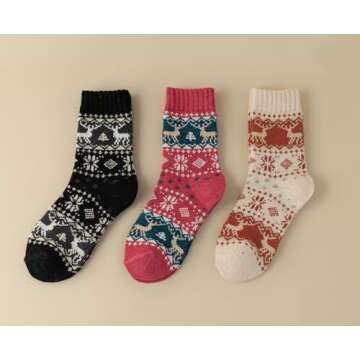 BATHRINS Womens Winter Thick Wool Cotton Socks Warm Thermal Socks Soft Cozy Crew Socks, 3 Pairs