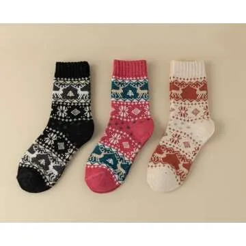 BATHRINS Womens Winter Thick Wool Cotton Socks Warm Thermal Socks Soft Cozy Crew Socks, 3 Pairs