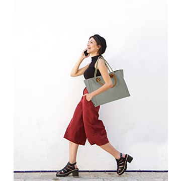 BYMEE Tote Bag for Women Canvas Handbag Removable Chains Shoulder Bag Daily Essentials Casual Work Bag Stylish Satchel Canvas Purse（Grey）