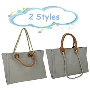 BYMEE Tote Bag for Women Canvas Handbag Removable Chains Shoulder Bag Daily Essentials Casual Work Bag Stylish Satchel Canvas Purse（Grey）