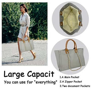 BYMEE Tote Bag for Women Canvas Handbag Removable Chains Shoulder Bag Daily Essentials Casual Work Bag Stylish Satchel Canvas Purse（Grey）