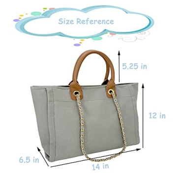BYMEE Tote Bag for Women Canvas Handbag Removable Chains Shoulder Bag Daily Essentials Casual Work Bag Stylish Satchel Canvas Purse（Grey）