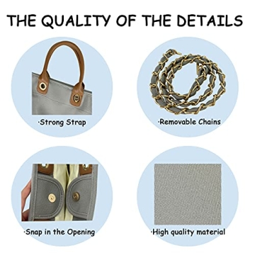 BYMEE Tote Bag for Women Canvas Handbag Removable Chains Shoulder Bag Daily Essentials Casual Work Bag Stylish Satchel Canvas Purse（Grey）