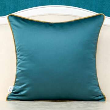 Alerfa 20 x 20 Inch Teal White Geometric Striped Gold Leather Patchwork Velvet Cushion Case Luxury M...