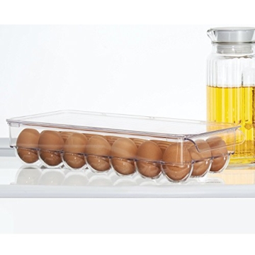 iDesign Plastic Egg Holder Fridge Organizer with Front Handle – 14.57" x 6.25" x 3", Clear