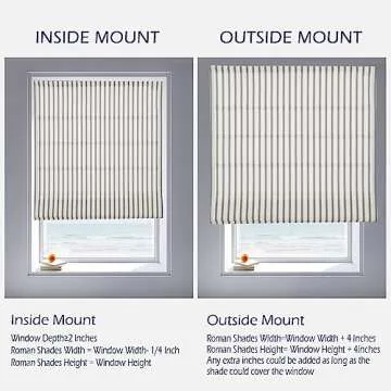 Sunbox Cordless Roman Shades Window Blinds, Vertical Stripe Custom Blackout Fabric Roman Shades for Windows，French Door, Kitchen, Mystic Grey Stripe