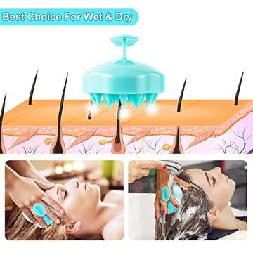 Shampoo Brush, Silicone Scalp Massager Hair Brush Head Massager Hair Growth Scrubber for Straight Curly Long Short Thick Thin Wet Dry Hair for Men Women Kids Pets, Light Blue