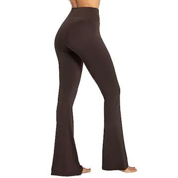 Sunzel Flare Leggings, Crossover Yoga Pants with Tummy Control, High Waisted and Wide Leg, No Front Seam Java Brown Small 32" Inseam