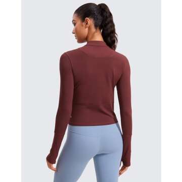 CRZ YOGA Women's Long Sleeve Crop Top - Athletic Fall Shirt, Noctilucence Red, Medium