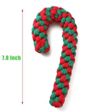LUCKITTY Dog Rope Toy - 7.87 Inch, Red & Green, Bone Shape, Gingerbread Man Shape, Crutch Design - A Set of Three Pieces for Dogs Puppy
