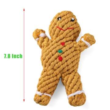 LUCKITTY Dog Rope Toy - 7.87 Inch, Red & Green, Bone Shape, Gingerbread Man Shape, Crutch Design - A Set of Three Pieces for Dogs Puppy