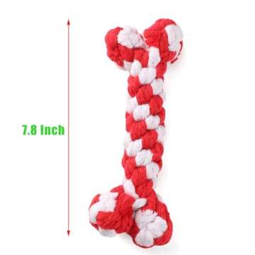 LUCKITTY Dog Rope Toy - 7.87 Inch, Red & Green, Bone Shape, Gingerbread Man Shape, Crutch Design - A Set of Three Pieces for Dogs Puppy