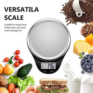 NUTRI FIT Digital Kitchen Scale with Wide Stainless Steel Platefrom High Accuracy Multifunction Food Weight Scale LCD Display for Baking Cooking Max 11lb, Tare & Auto Off Function Hang to Stow - Black