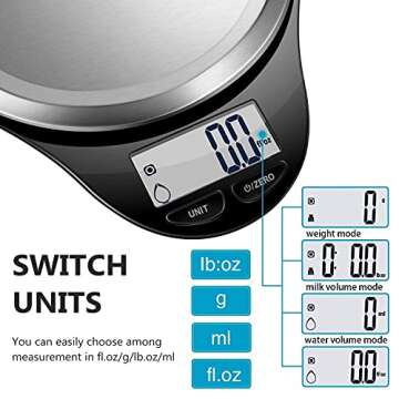 NUTRI FIT Digital Kitchen Scale with Wide Stainless Steel Platefrom High Accuracy Multifunction Food Weight Scale LCD Display for Baking Cooking Max 11lb, Tare & Auto Off Function Hang to Stow - Black