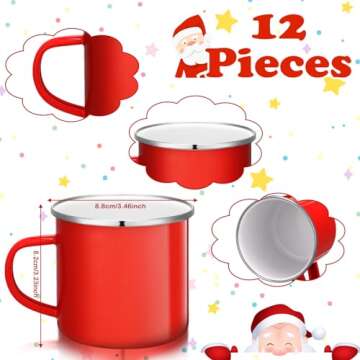 Uiifan12 Pcs Christmas Coffee Mugs Bulk Enamel 12 oz Hot Winter Holiday Galvanized Steel Fall Hot Ch...