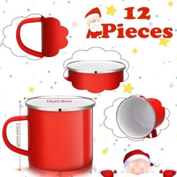 Uiifan12 Pcs Christmas Coffee Mugs Bulk Enamel 12 oz Hot Winter Holiday Galvanized Steel Fall Hot Ch...