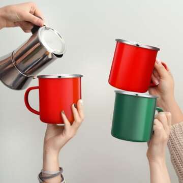 Uiifan12 Pcs Christmas Coffee Mugs Bulk Enamel 12 oz Hot Winter Holiday Galvanized Steel Fall Hot Chocolate Cup Seasonal Christmas Mug Gifts for Women Men Coworker Church Teacher Employee(Red,Green)