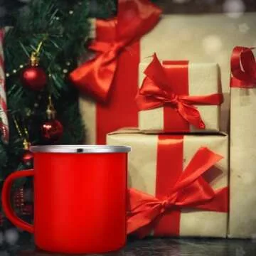 Uiifan12 Pcs Christmas Coffee Mugs Bulk Enamel 12 oz Hot Winter Holiday Galvanized Steel Fall Hot Chocolate Cup Seasonal Christmas Mug Gifts for Women Men Coworker Church Teacher Employee(Red,Green)