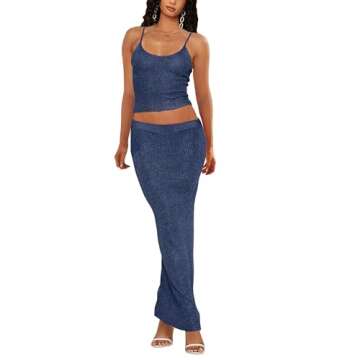 SAFRISIOR Women Sequin Maxi Skirt and Crop Top Set