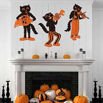 Geolet 8 Pieces Vintage Halloween Cutouts Vintage Cat Cutouts Black Halloween Cat Paper Cutouts Halloween Cutouts Decorations with 40 Pieces Glue Point Dots for Halloween Party