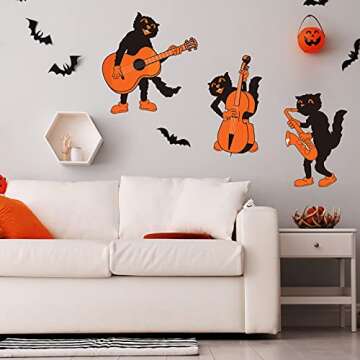 Geolet 8 Pieces Vintage Halloween Cutouts Vintage Cat Cutouts Black Halloween Cat Paper Cutouts Halloween Cutouts Decorations with 40 Pieces Glue Point Dots for Halloween Party
