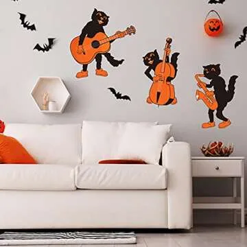 Geolet 8 Pieces Vintage Halloween Cutouts Vintage Cat Cutouts Black Halloween Cat Paper Cutouts Halloween Cutouts Decorations with 40 Pieces Glue Point Dots for Halloween Party