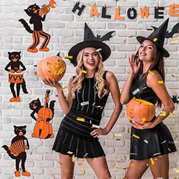 Geolet 8 Pieces Vintage Halloween Cutouts Vintage Cat Cutouts Black Halloween Cat Paper Cutouts Halloween Cutouts Decorations with 40 Pieces Glue Point Dots for Halloween Party
