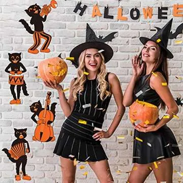 Geolet 8 Pieces Vintage Halloween Cutouts Vintage Cat Cutouts Black Halloween Cat Paper Cutouts Halloween Cutouts Decorations with 40 Pieces Glue Point Dots for Halloween Party