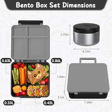Bento Lunch Box with 8oz Soup Thermo, Leak-Proof Lunch Containers with 4 Compartment, Thermo Hot Foo...