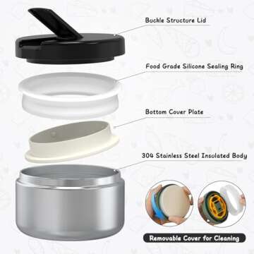 Bento Lunch Box with 8oz Soup Thermo, Leak-Proof Lunch Containers with 4 Compartment, Thermo Hot Food Jar and Insulated Lunch Bag for School Black