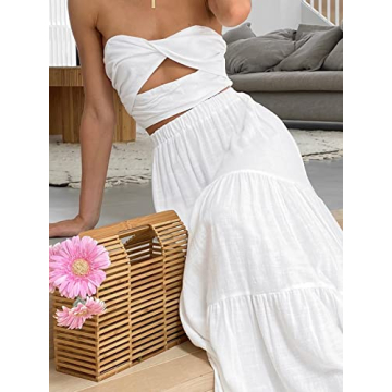 ANRABESS Women's Summer Boho Flowy Midi Skirt with Pockets