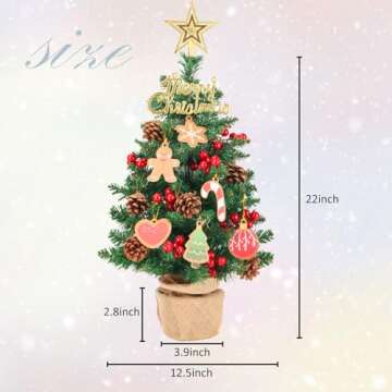 Artificial Mini Christmas Tree, 22Inch Tabletop Christmas Trees 65 Branch Tips Small XmasTrees with Ornaments for Indoor Desktop
