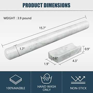 HESHIBI Marble Rolling Pin with Stand - Polish Non-Stick Baking Roller for Kitchen